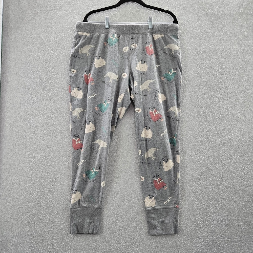 Torrid Women Sleepwear 2 Gray Pajama Pants Animal Print Pug Dogs Button 26" READ